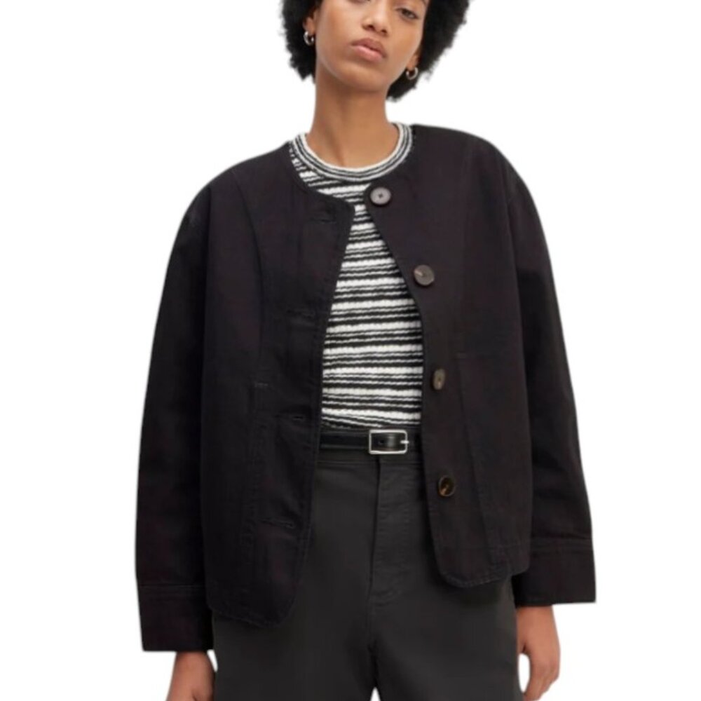 Everlane Dark Navy Round-Neck Button Bomber Jacket - Picture 2 of 12